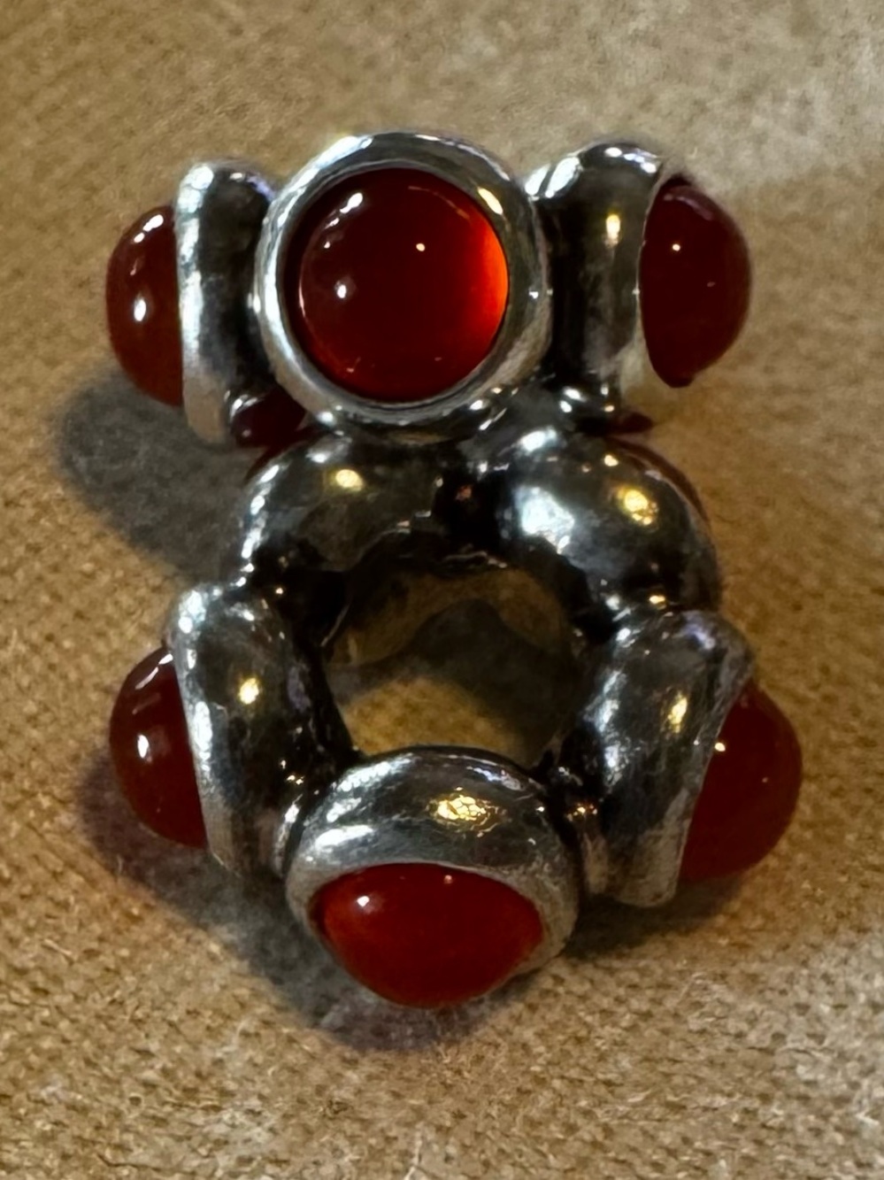TWO Authentic PANDORA Sterling Silver Carnelian Cabochon Spacers